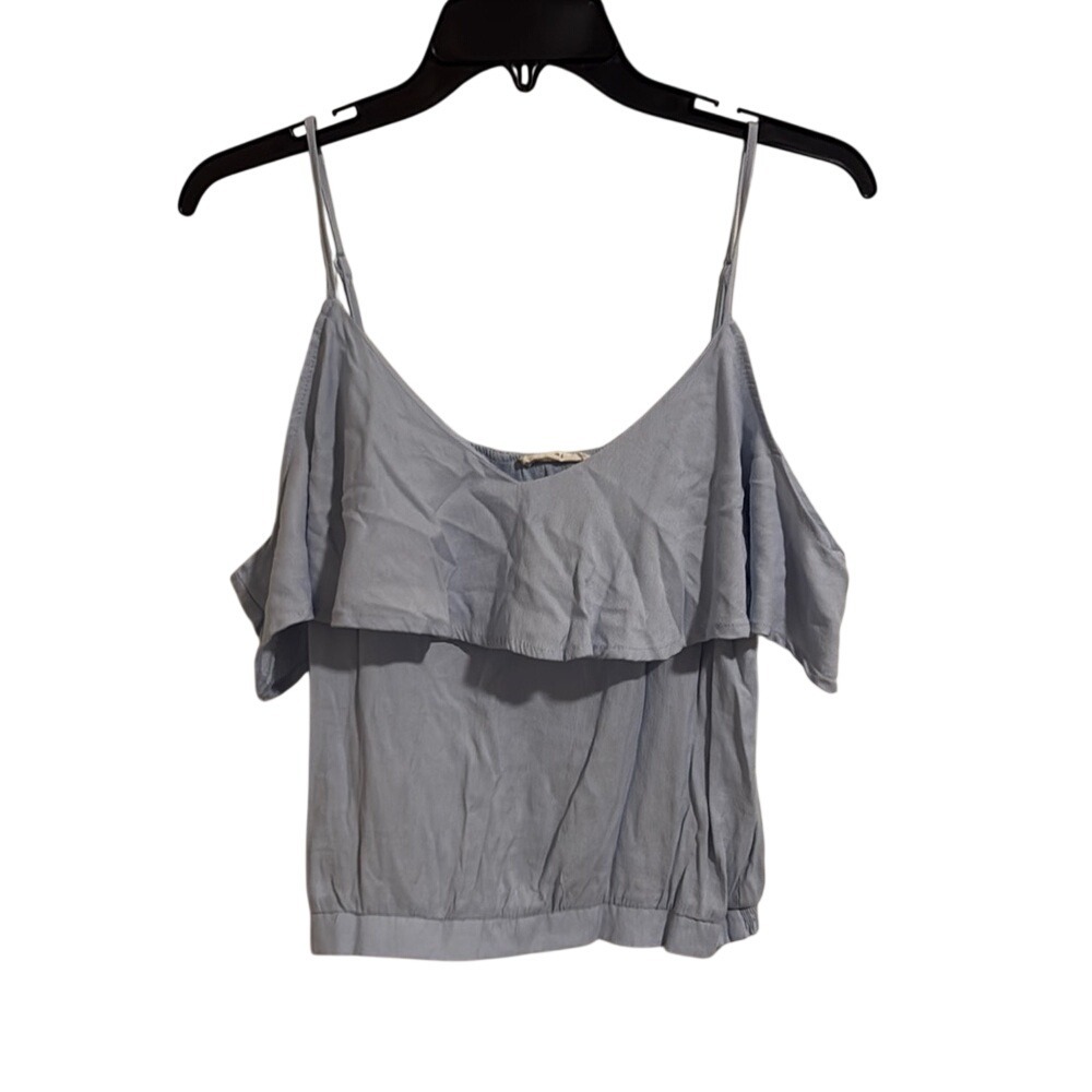 Elodie Womens Light Blue Cold Shoulder Ruffle V-Neck Top Large